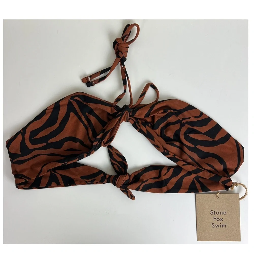 Stone Fox Swim | Loza Bikini Top Brown & Black Bengal Animal Print